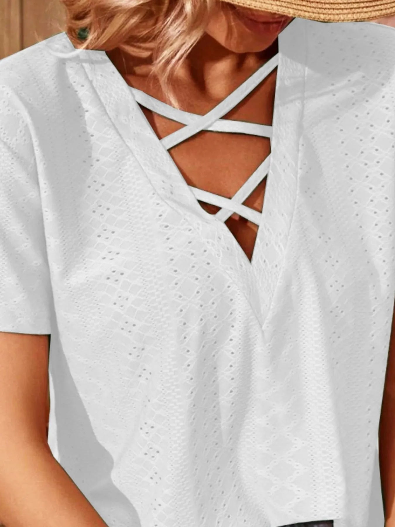 Eyelet Crisscross Short Sleeve T-Shirt
