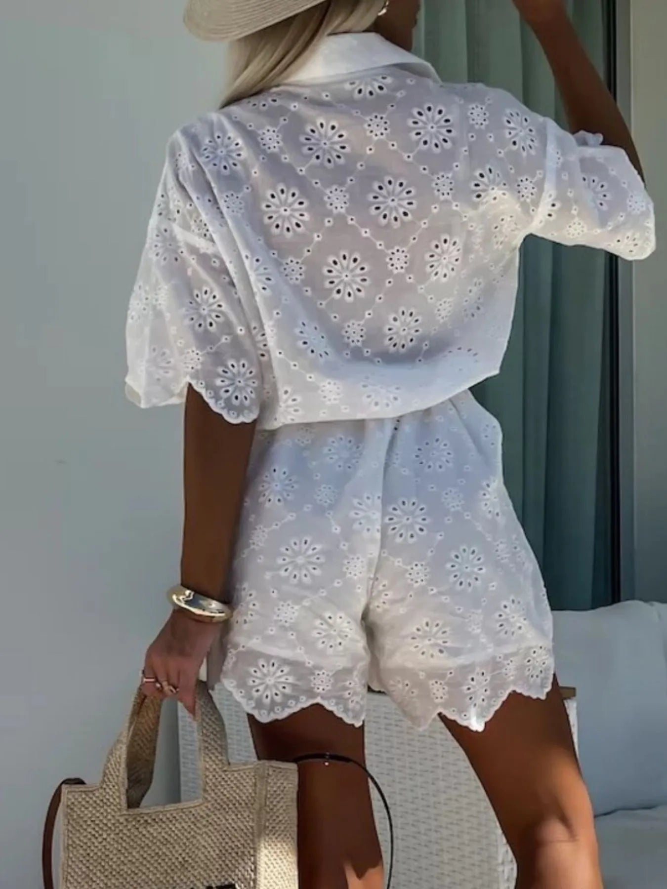 Eyelet Lace Button - Up Romper