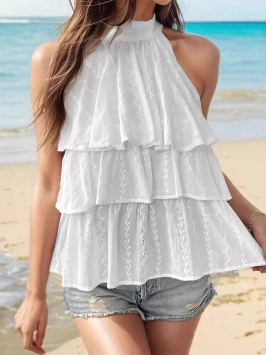 Eyelet Layered Ruffled CamiTop