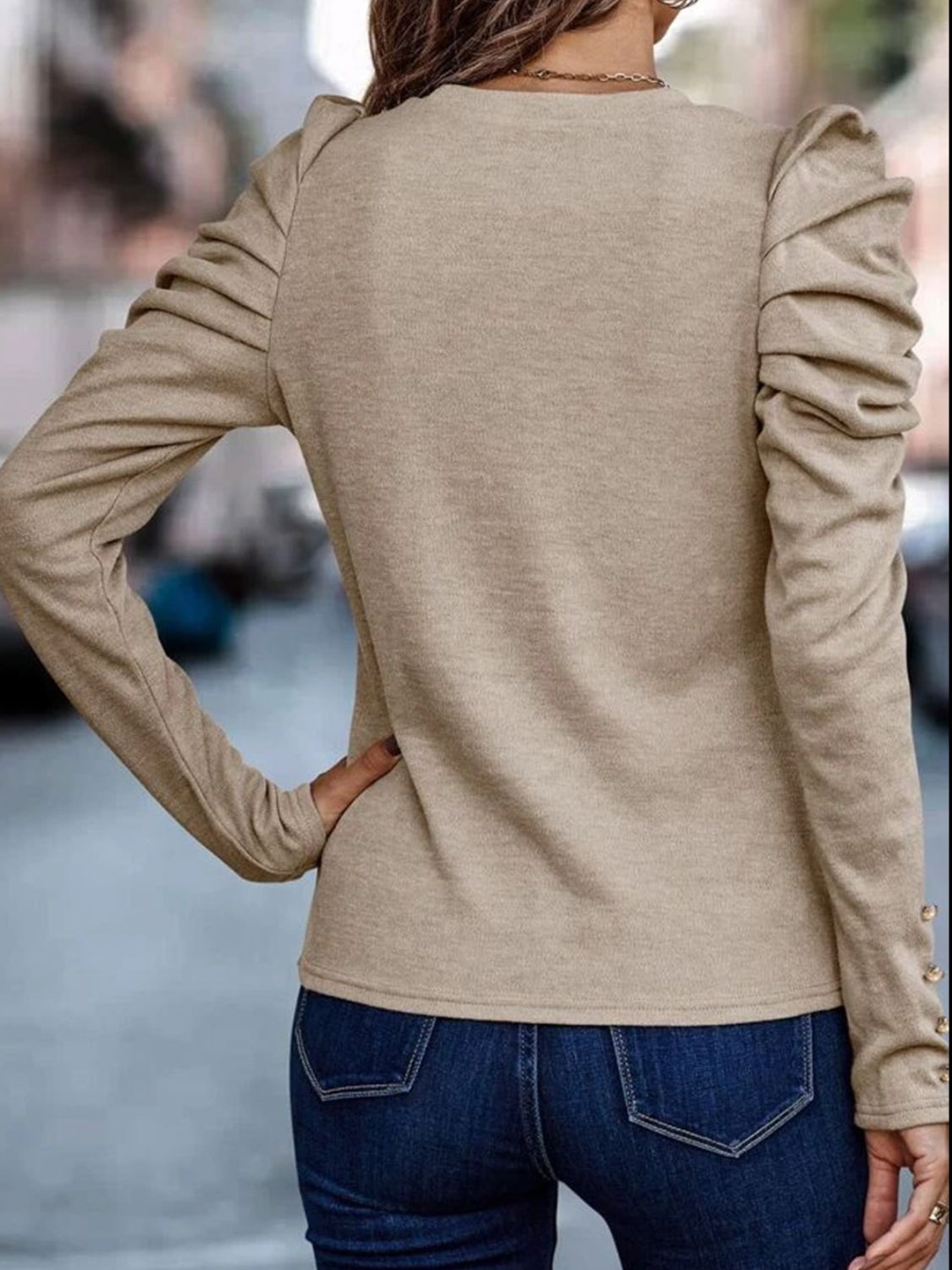 Round Neck Puff Sleeve Sleeve Blouse - Classique Collection