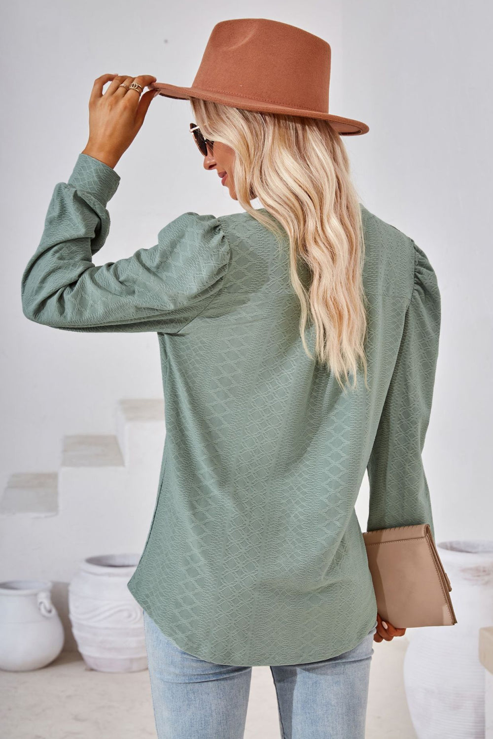 V-Neck Puff Sleeve Blouse - Classique Collection