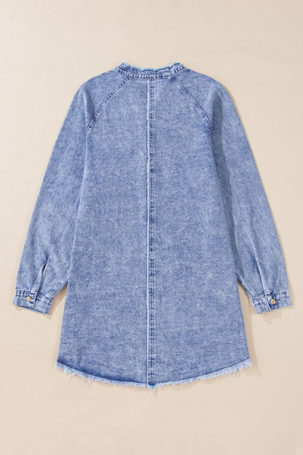 Raw Hem Button Down Long Sleeve Denim Dress - Classique Collection
