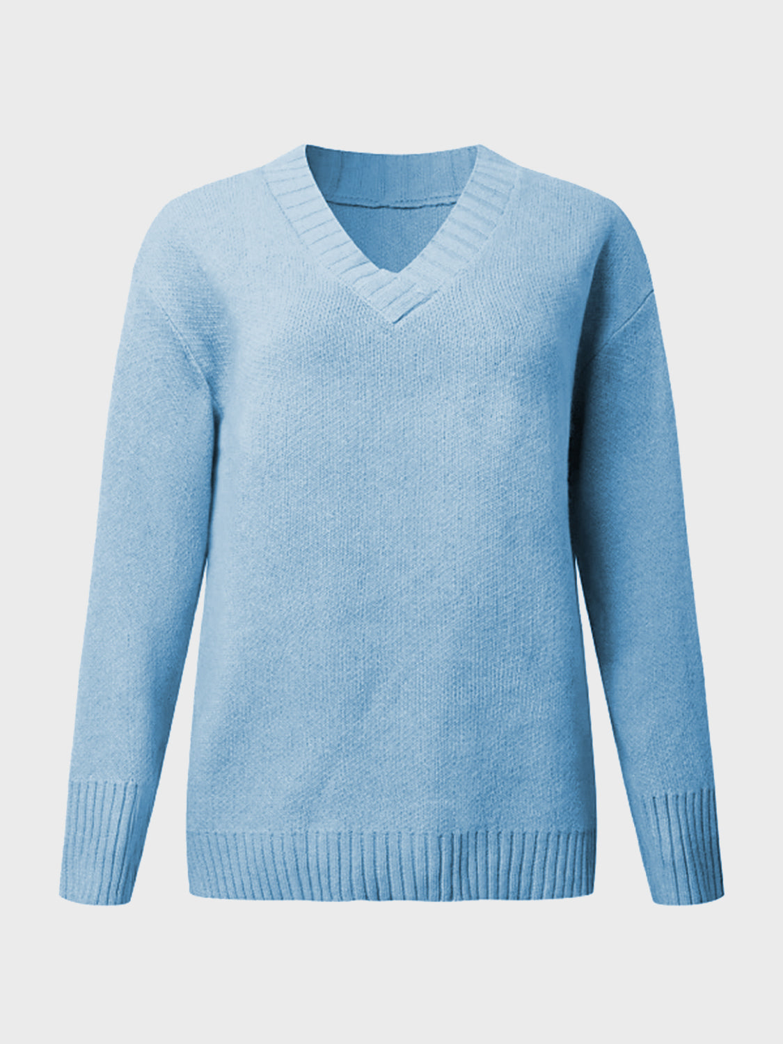 V-Neck Long Sleeve Knit Top - ClassiQ
