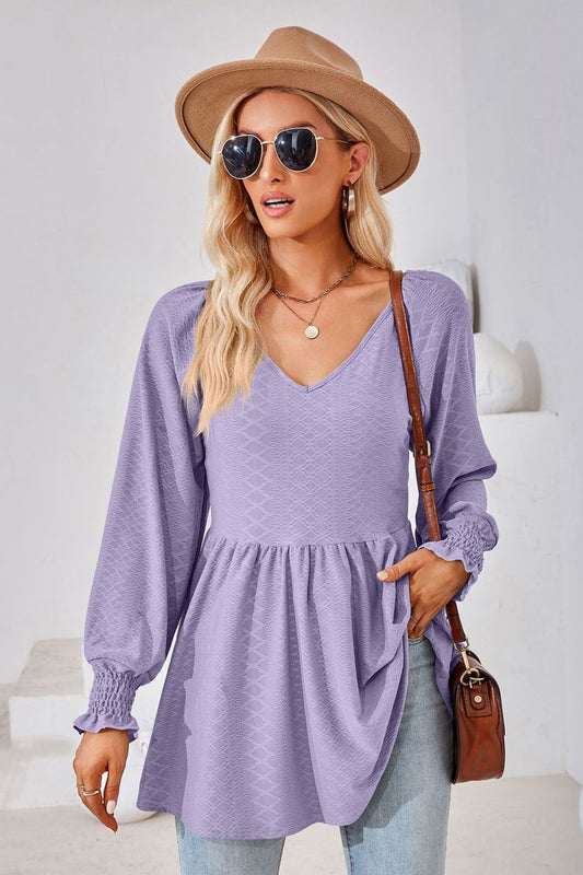 V-Neck Lantern Sleeve Blouse - Classique Collection