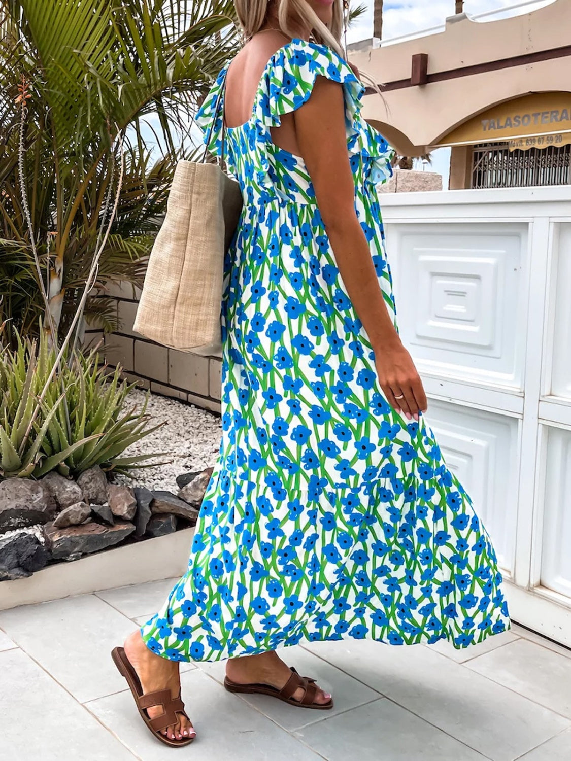 Ruffled Printed Cap Sleeve Midi Dress - Classique Collection