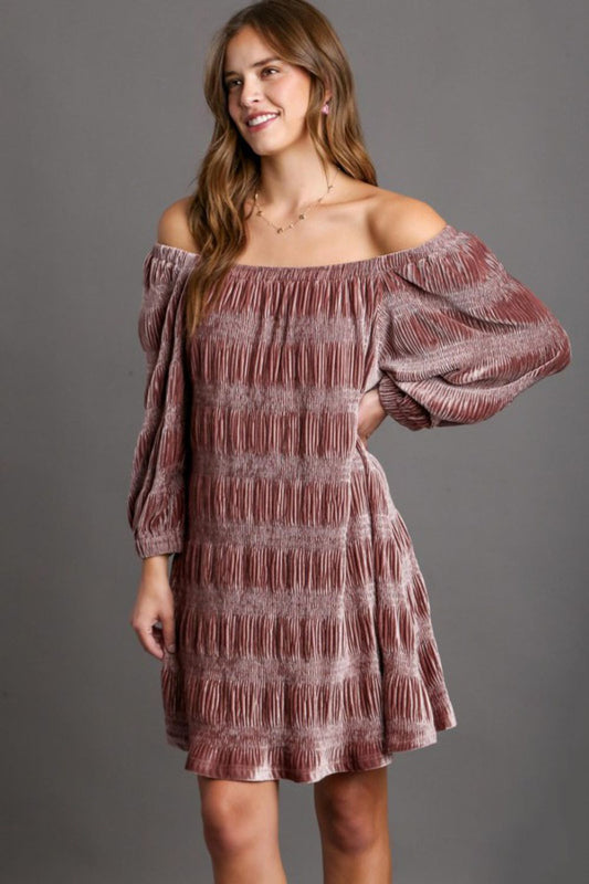 Umgee Off-Shoulder Balloon Sleeve Velvet Mini Dress - Classique Collection