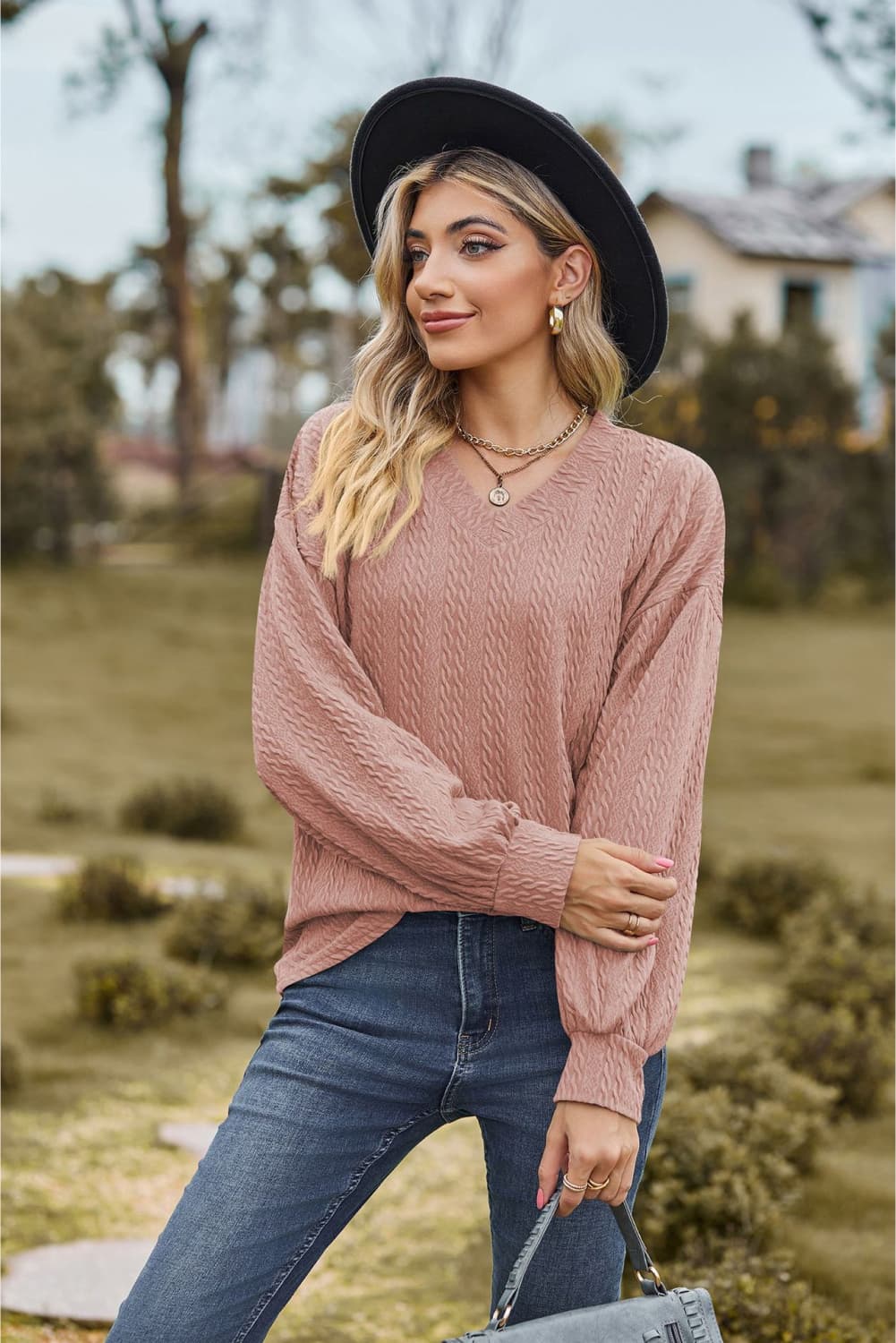 V-Neck Dropped Shoulder Blouse - Classique Collection