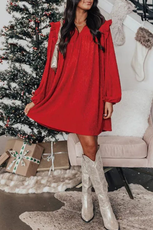 Frill Notched Long Sleeve Dress - Classique Collection