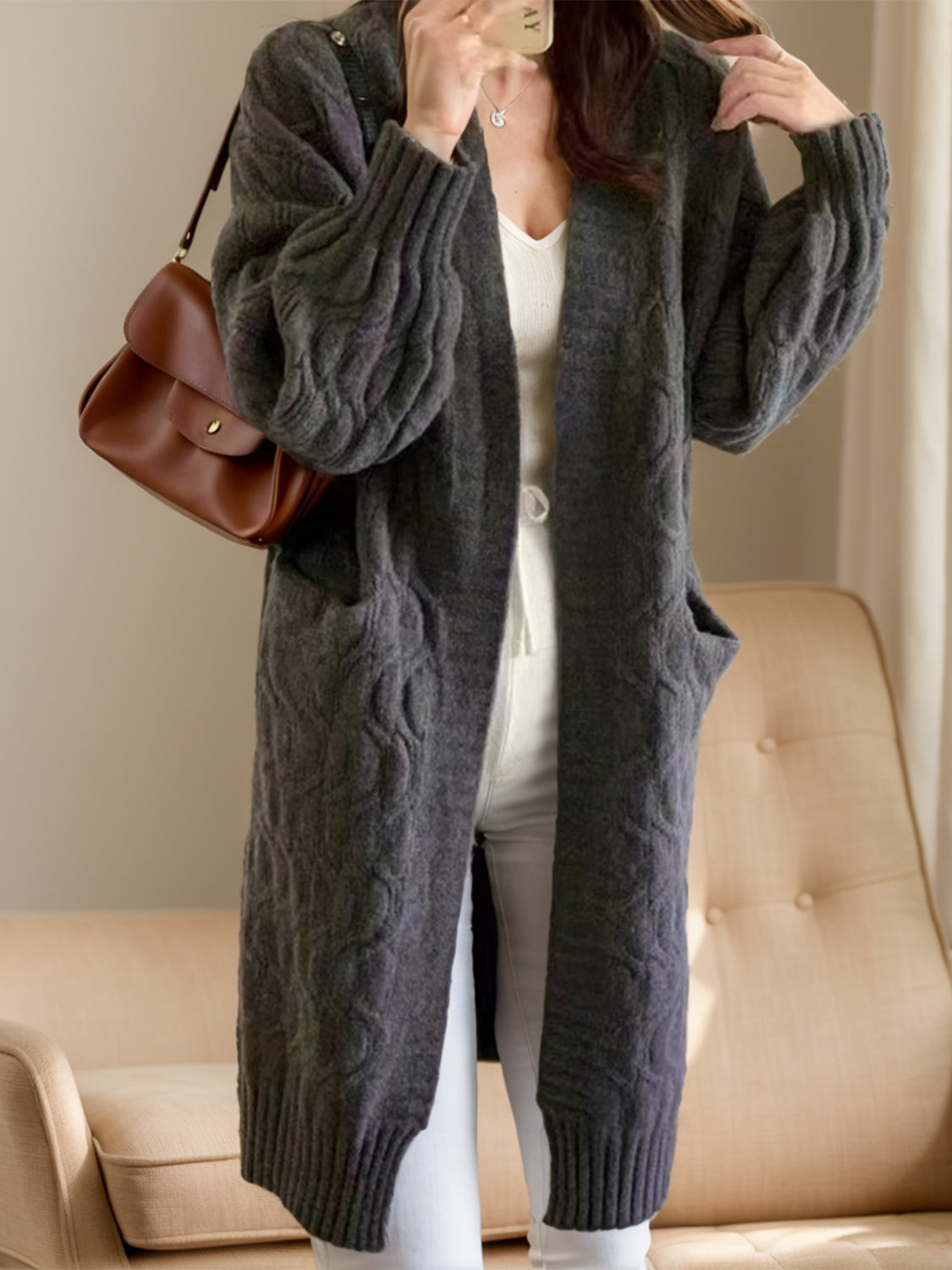 Open Front Long Sleeve Cardigan - ClassiQ