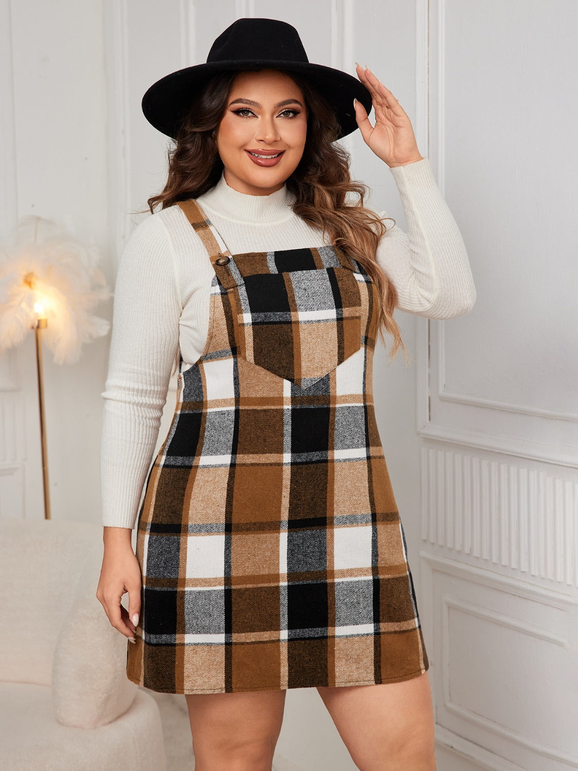 Honey Plus Size Plaid Wide Strap Overall Dress - Classique Collection