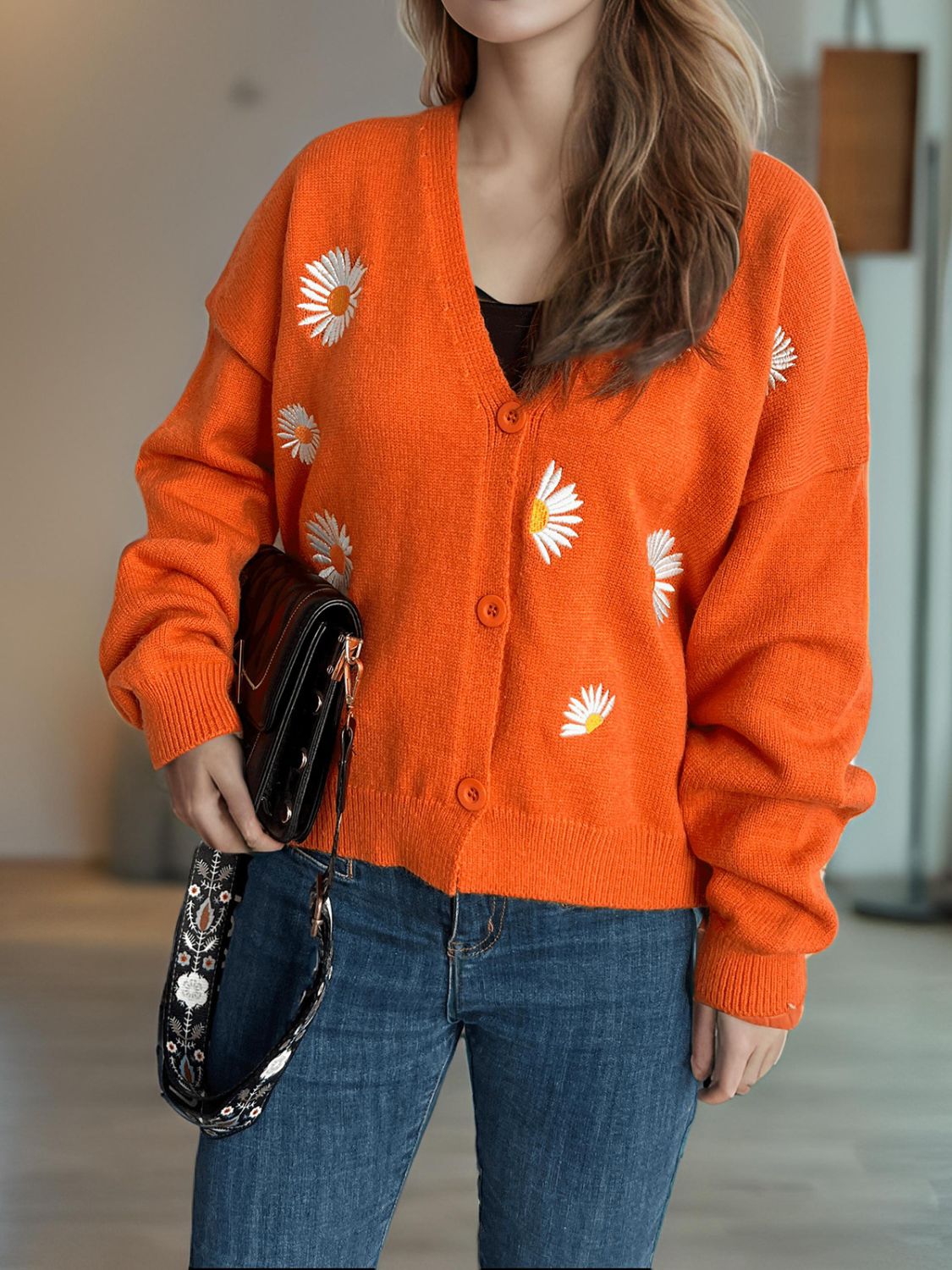 Daisy Button Up V-Neck Cardigan - ClassiQ