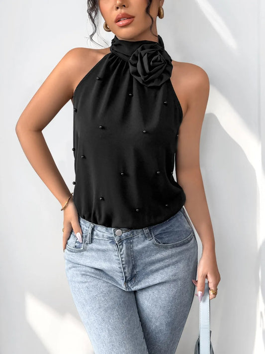 3D Flower Grecian Neck Bodysuit - ClassiQ