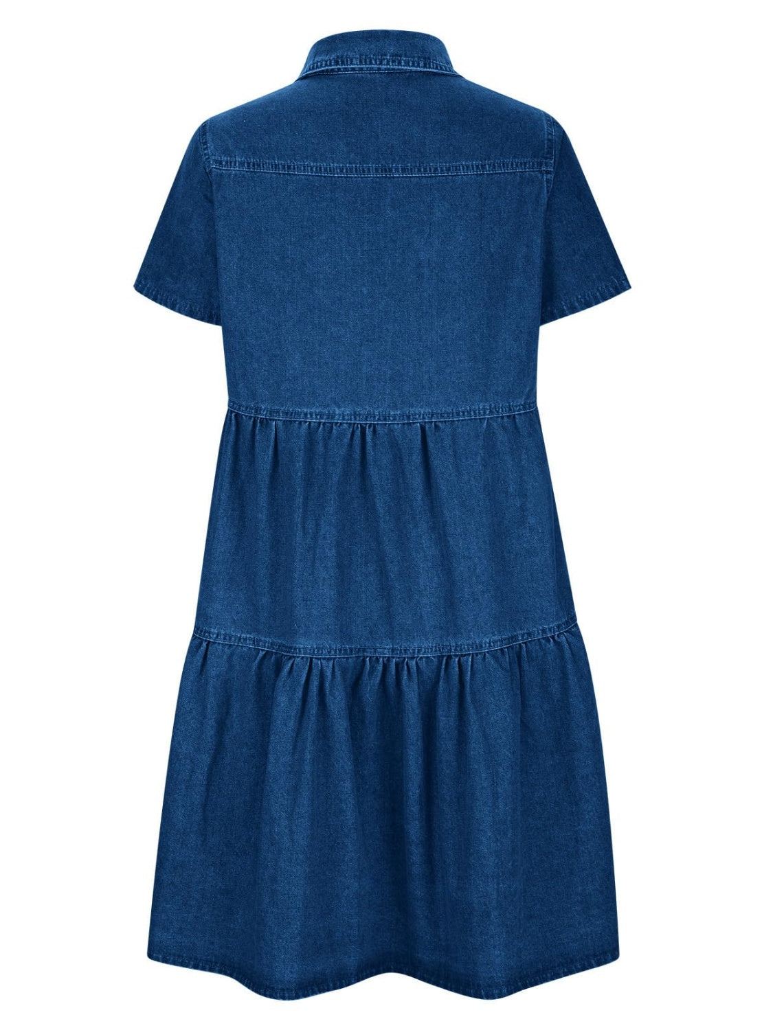 Pocketed Button Up Collared Neck Short Sleeve Denim Dress - Classique Collection