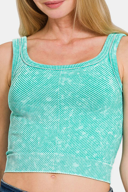 Zenana Washed Ribbed Scoop Neck Wide Strap Tank - Classique Collection
