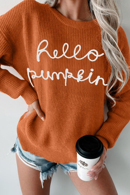 Letter Graphic Round Neck Long Sleeve Sweater - Classique Collection