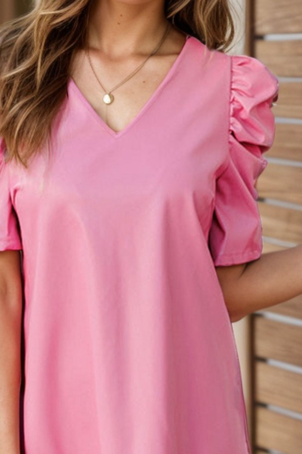V-Neck Puff Sleeve Mini Dress - Classique Collection