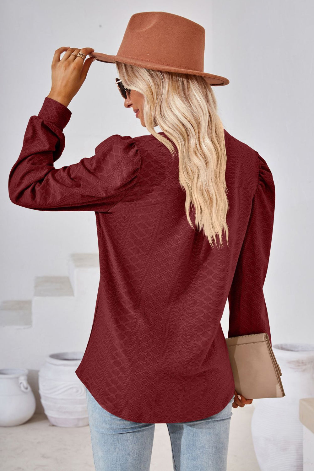 V-Neck Puff Sleeve Blouse - Classique Collection