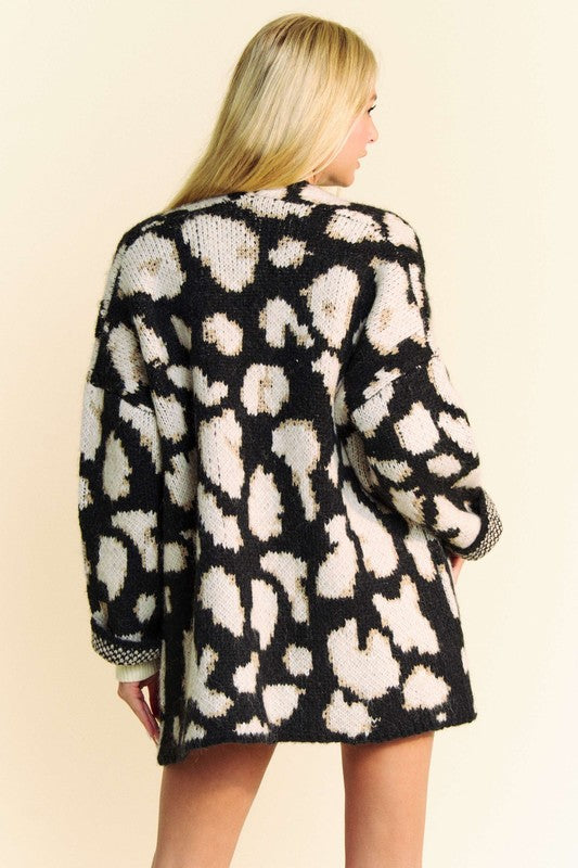 Davi & Dani Leopard Open Front Long Sleeve Cardigan - Classique Collection