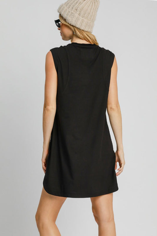 Umgee Round Neck Sleeveless High-Low Curved Hemline Mini Dress - Classique Collection