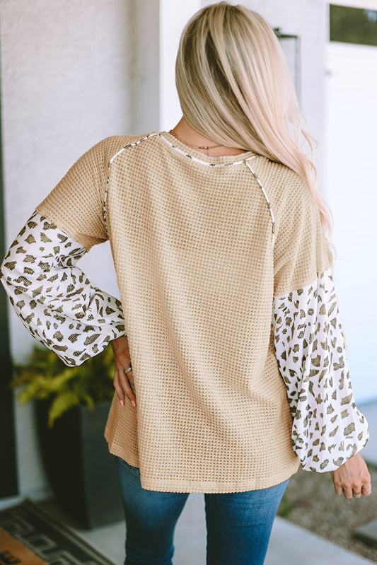 Waffle-Knit Balloon Sleeve Blouse - Classique Collection