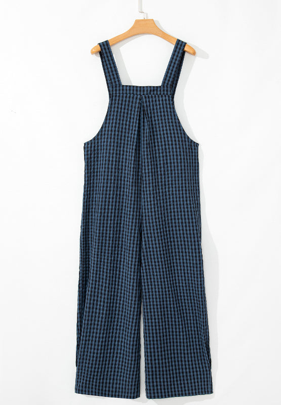 Plaid Wide Strap Wide Leg Overalls - ClassiQ