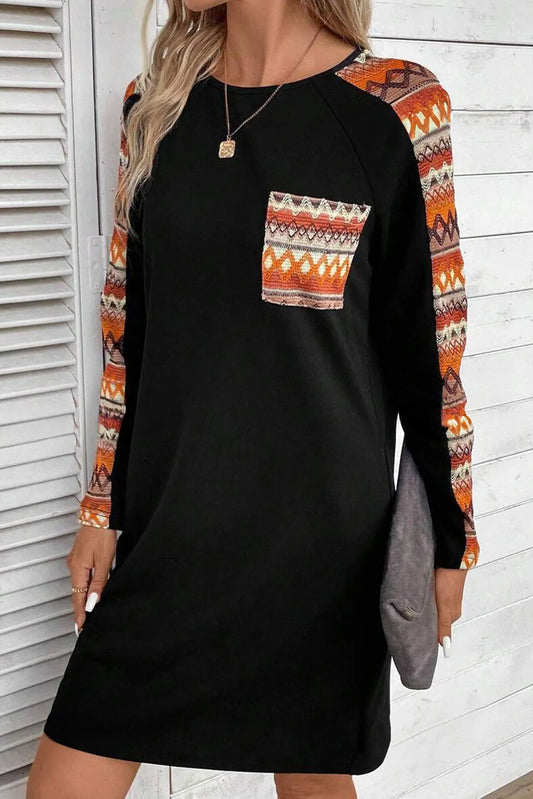 Round Neck Long Sleeve Mini Dress - Classique Collection
