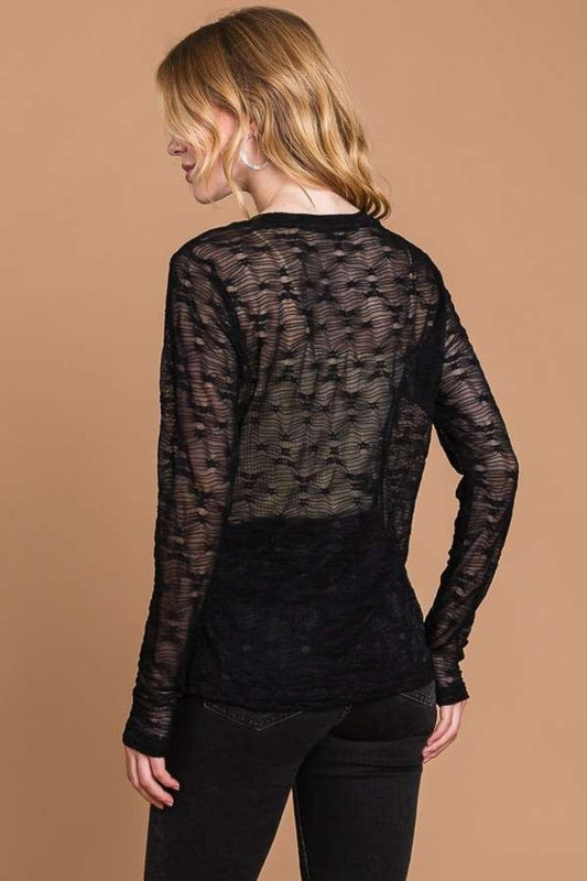 Culture Code Full Size Round Neck Mesh Perspective Top - Classique Collection