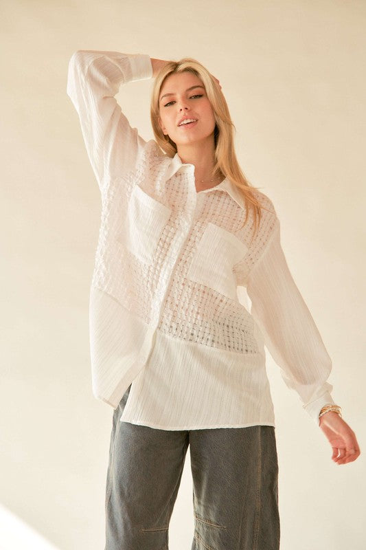 Davi & Dani Crinkled Jacquard Button Down Shirt - Classique Collection
