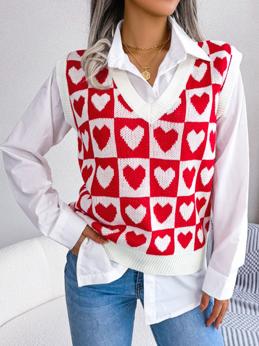 Heart V-Neck Sweater Vest - ClassiQ
