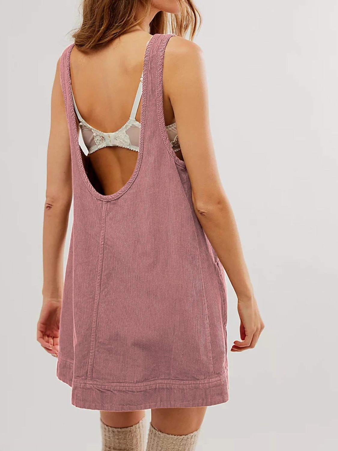 Mandy Round Neck Wide Strap Mini Dress with Pockets - Classique Collection
