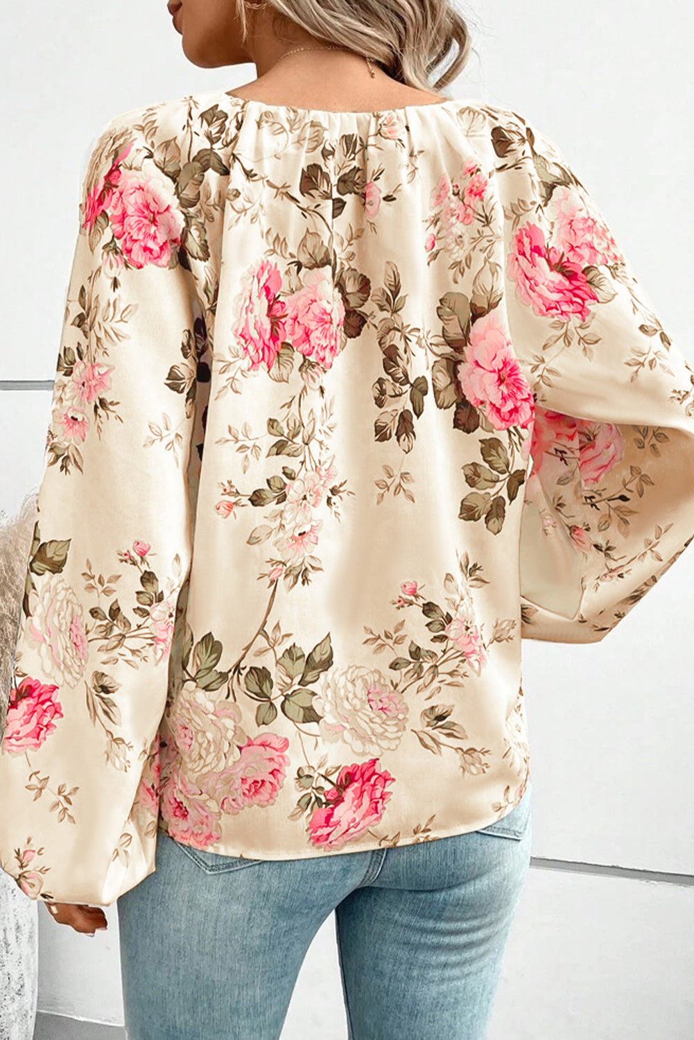Floral V-Neck Balloon Sleeve Blouse - Classique Collection