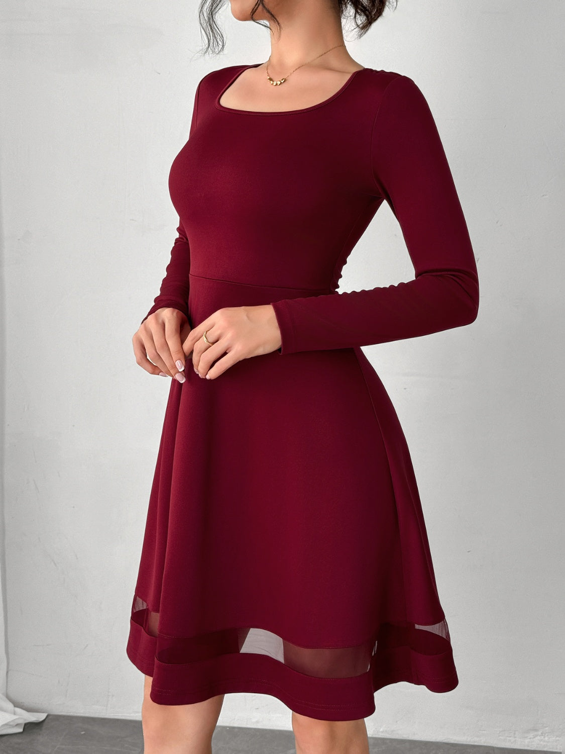 Square Neck Long Sleeve Mini Dress - Classique Collection
