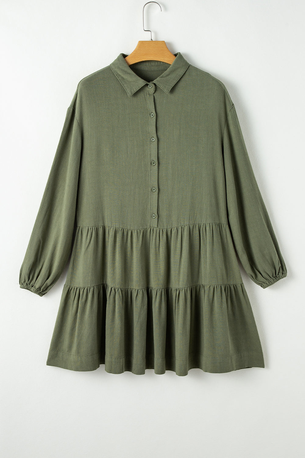 Tiered Collared Neck Balloon Sleeve Shirt Dress - Classique Collection