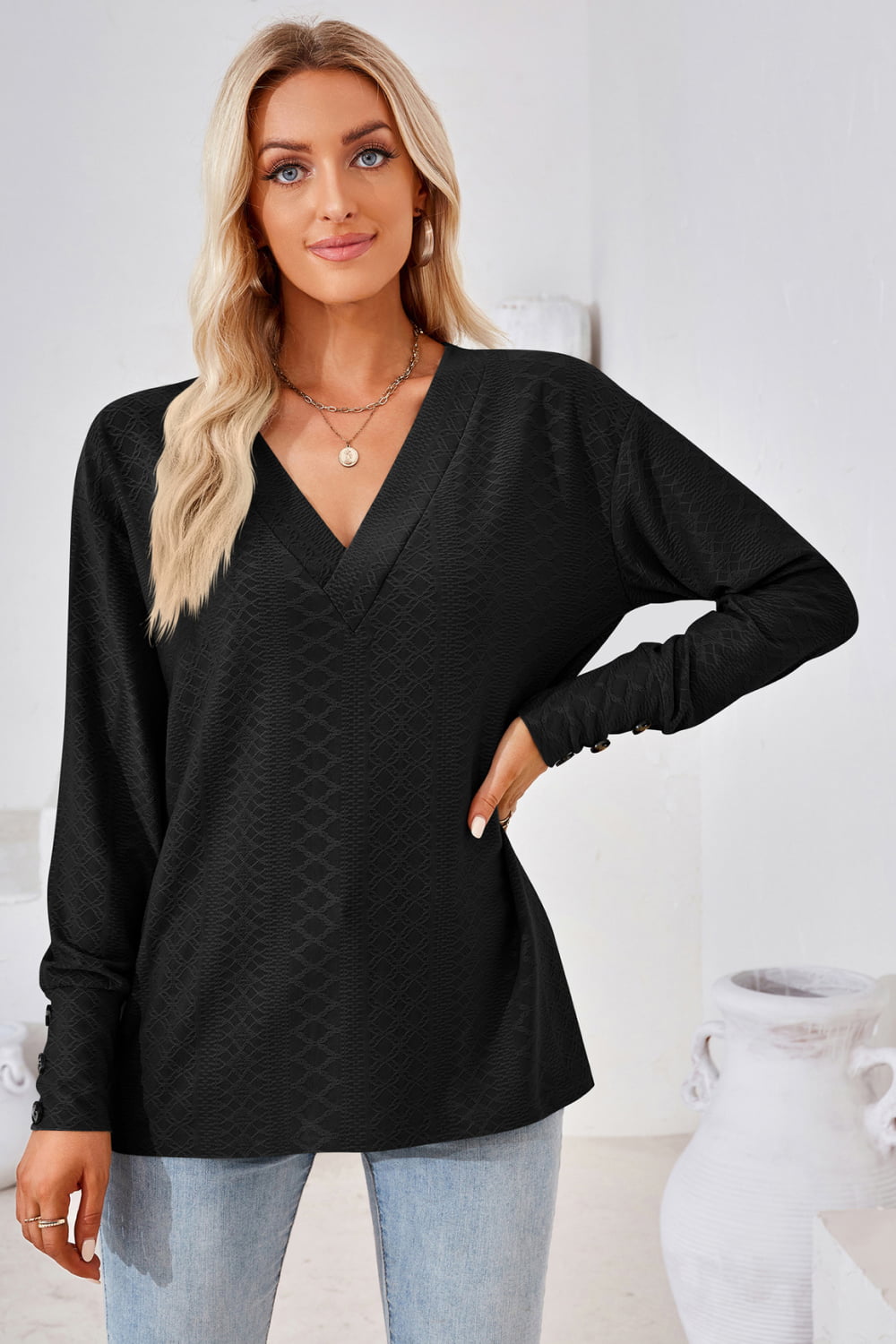 V-Neck Long Sleeve Blouse - Classique Collection
