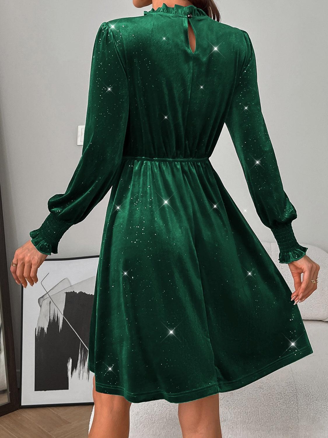 Glitter Mock Neck Long Sleeve Mini Dress - Classique Collection