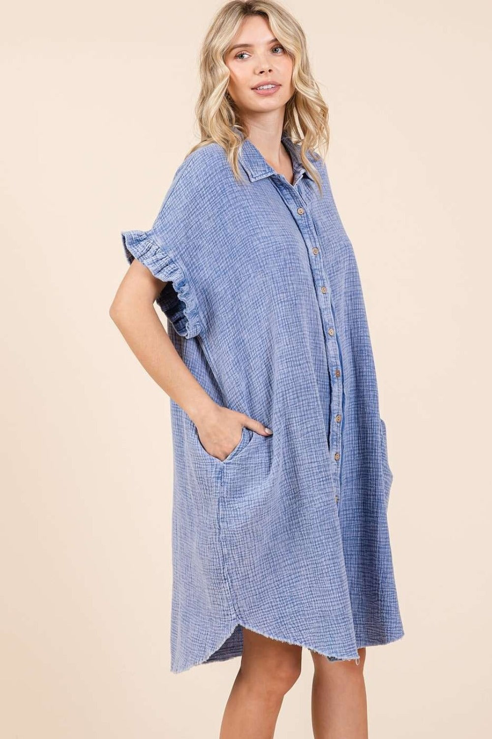 Mittoshop Mineral Wash Cotton Gauze Mini Shirt Dress - Classique Collection