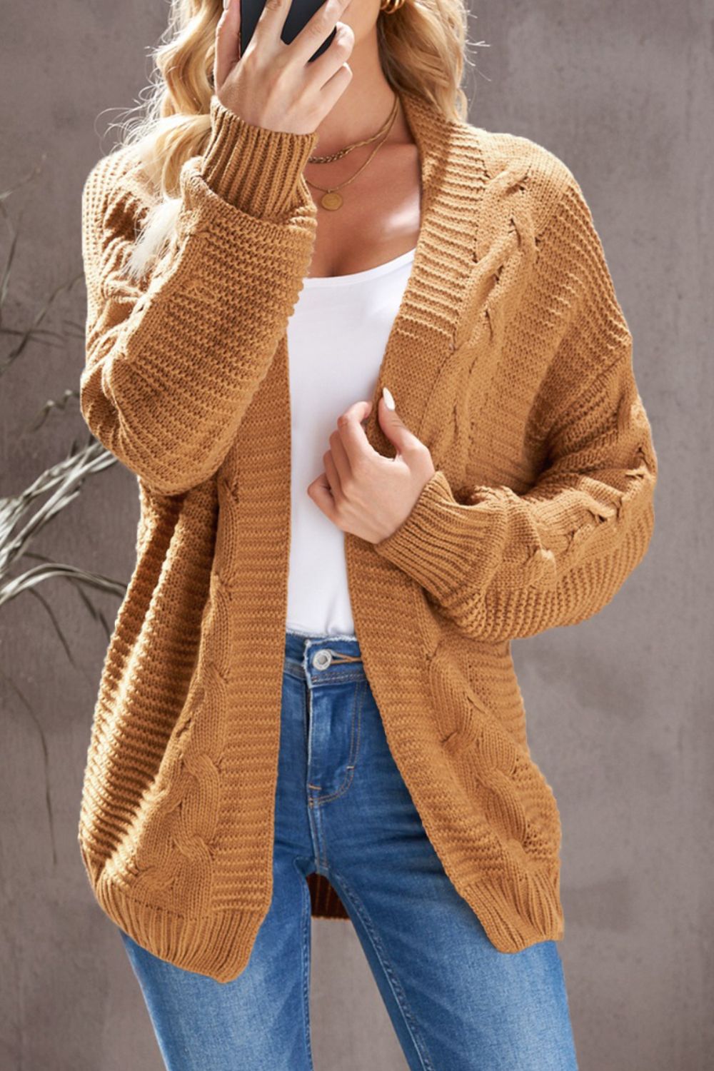 Cable-Knit Open Front Cardigan - ClassiQ
