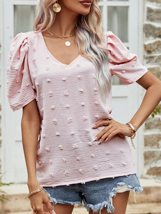 Swiss Dot Short Puff Sleeve Top - Classique Collection
