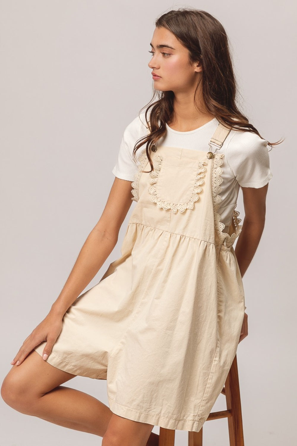 BiBi Back Patch Pocket Lace Trim Rompers - Classique Collection