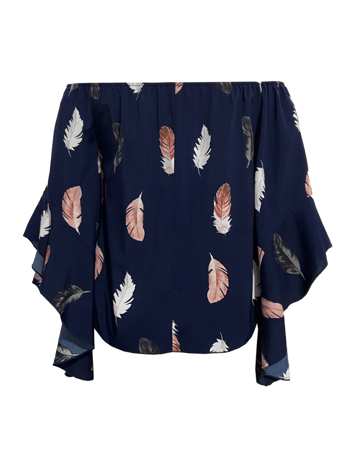 Feather Print Smocked Off-Shoulder Blouse - ClassiQ