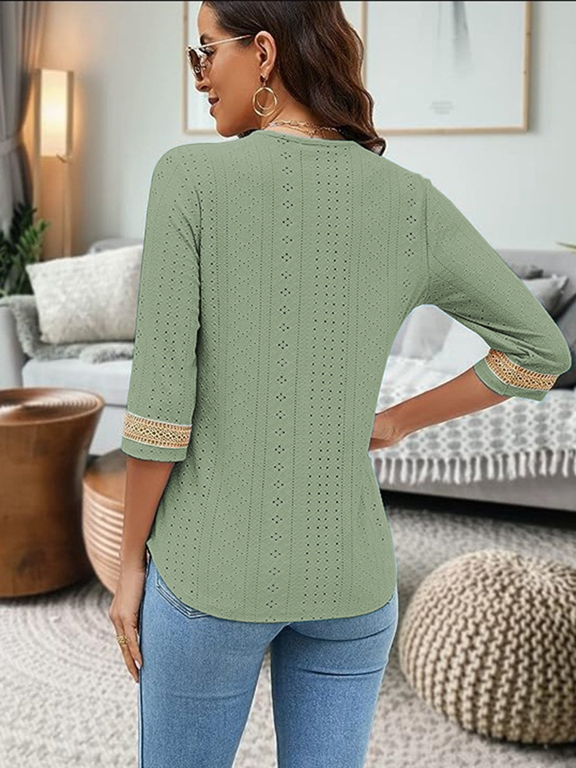 V-Neck Eyelet Blouse - Classique Collection