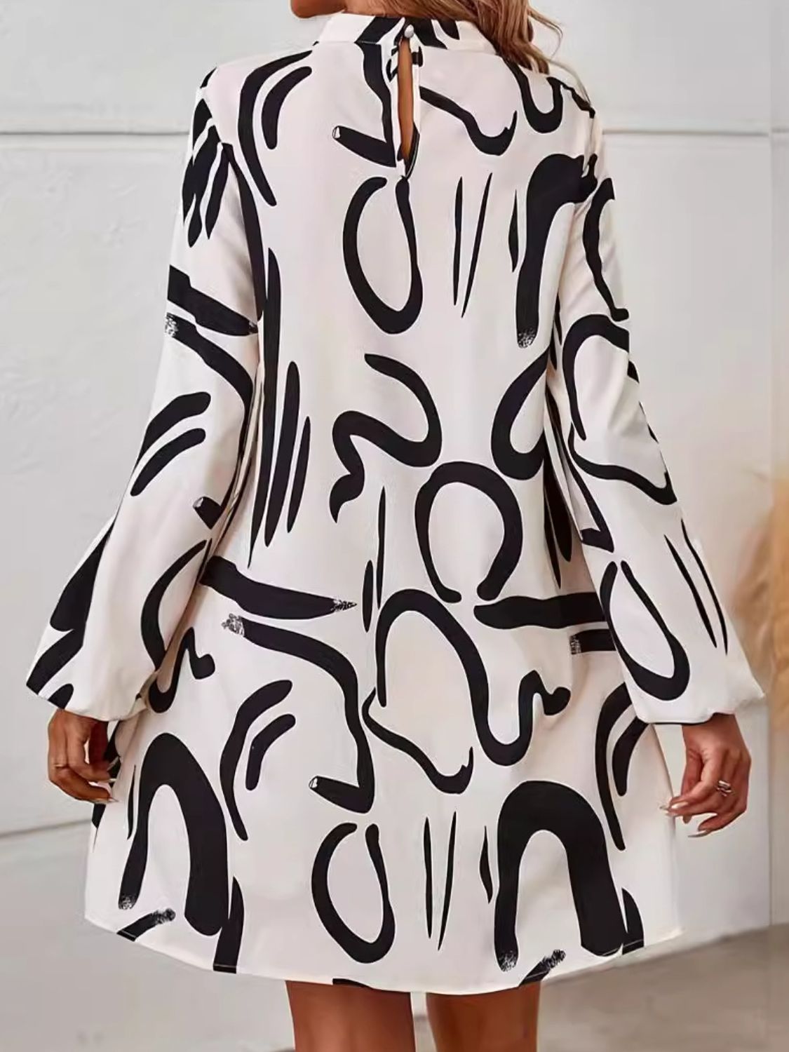 Printed Mock Neck Long Sleeve Mini Dress - Classique Collection