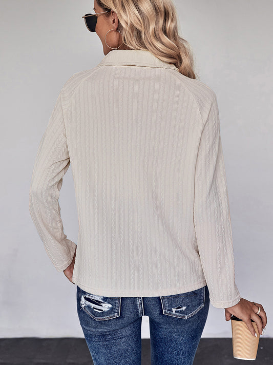 Perfee Collared Neck Buttoned Long Sleeve Top - Classique Collection