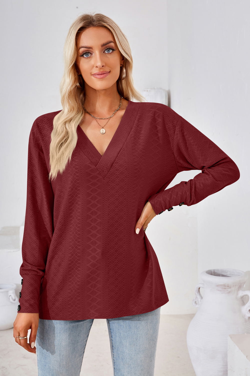 V-Neck Long Sleeve Blouse - Classique Collection