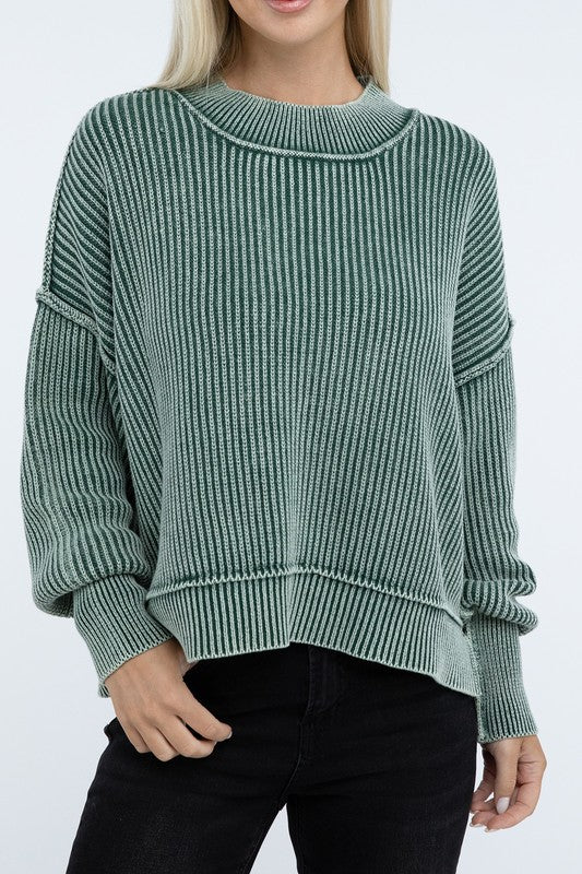 Washed Side Slit Oversized Cropped Sweater - Classique Collection