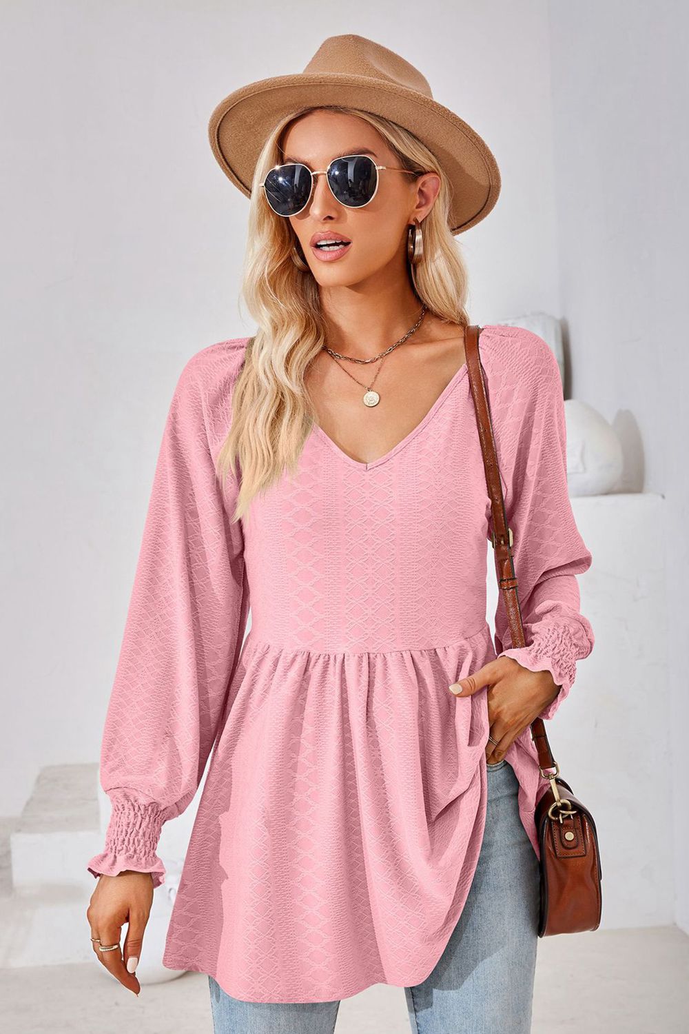 V-Neck Lantern Sleeve Blouse - Classique Collection