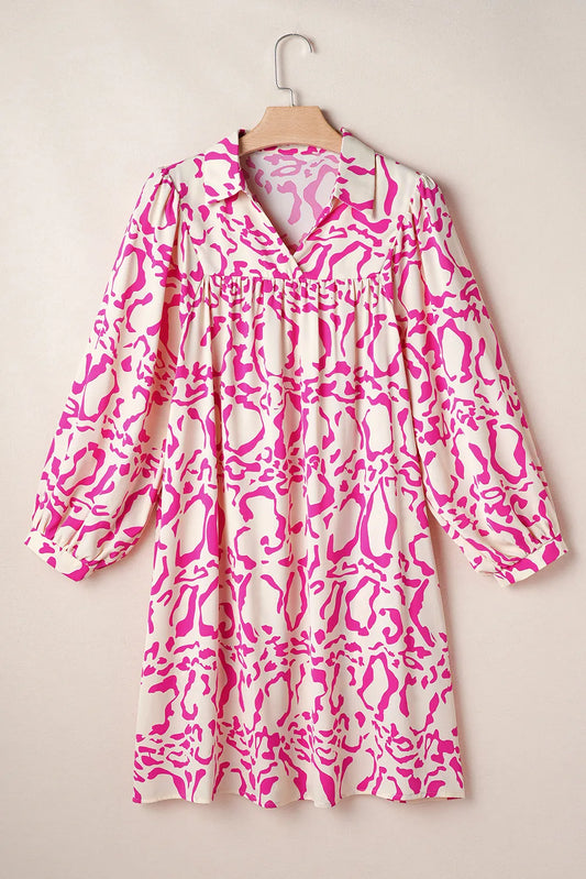 Printed Johnny Collar Long Sleeve Mini Dress - Classique Collection