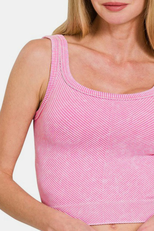 Zenana Washed Ribbed Scoop Neck Wide Strap Tank - Classique Collection