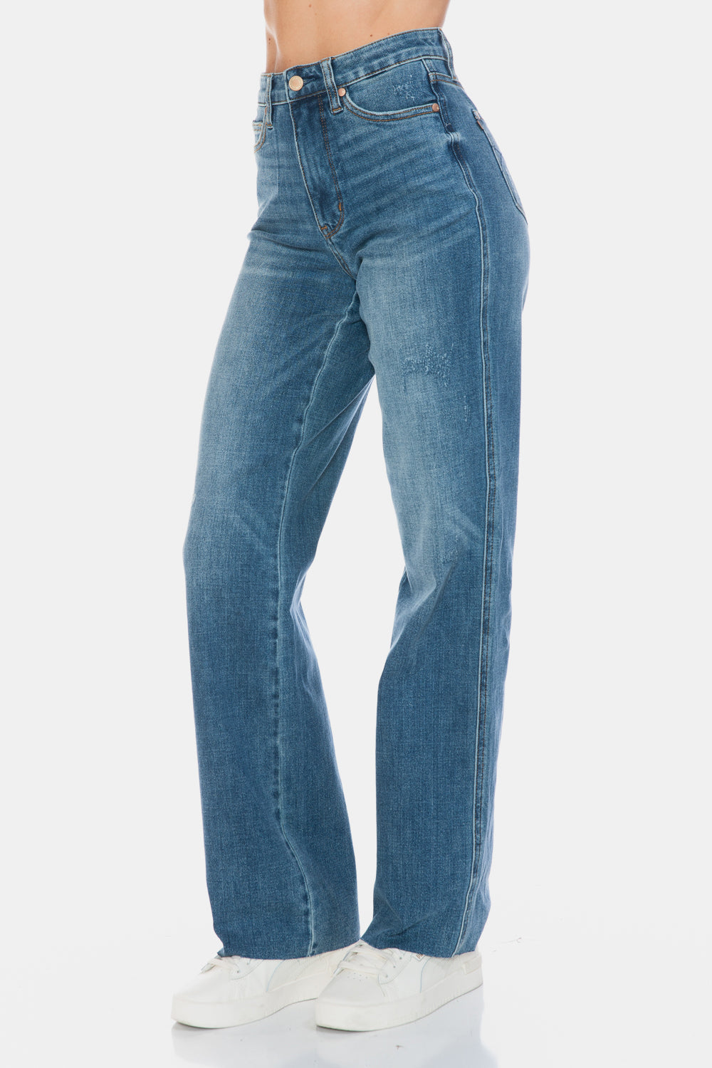 Judy Blue Full Size Tummy Control Cut Raw Hem Straight Jeans - Classique Collection