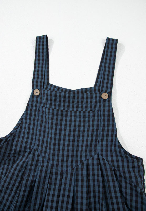 Plaid Wide Strap Wide Leg Overalls - ClassiQ